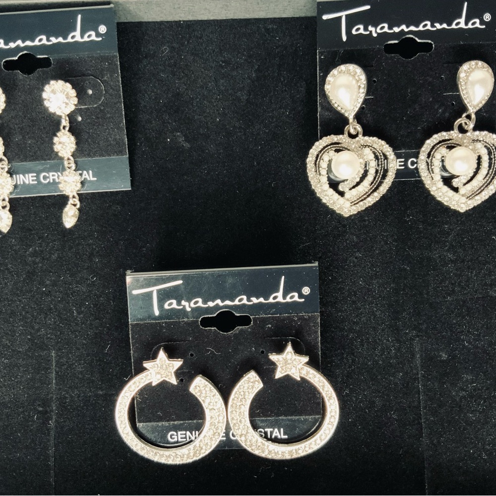 Three pairs Silver Crystal Earrings